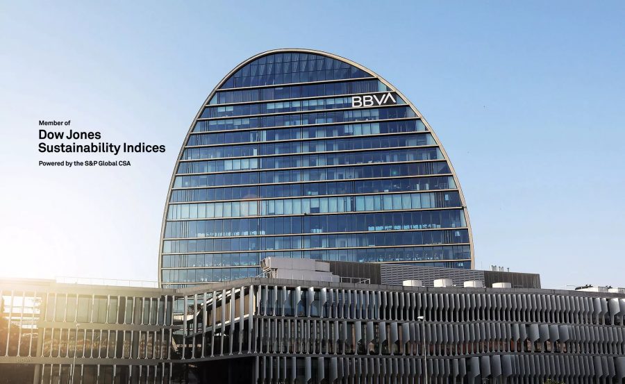BBVA headquarters with sustainability index labels