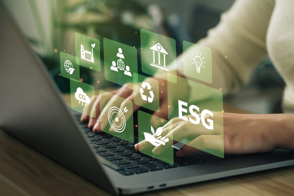 Laptop with ESG icons overlay